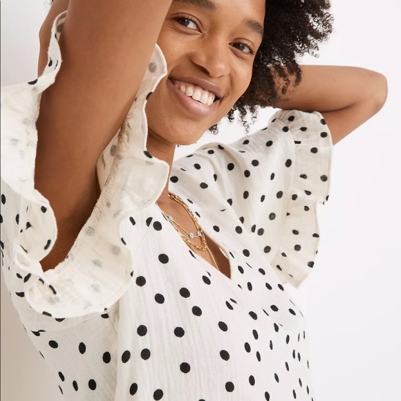 Madewell Lightspun Ruffle-Sleeve Babydoll Dress in Dot Toss - Picture 4 of 16